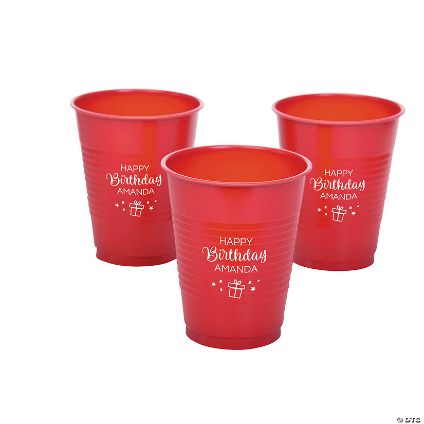 16 oz. Personalized Birthday Party Solid Color Disposable Plastic Cups - 40 Ct. Image