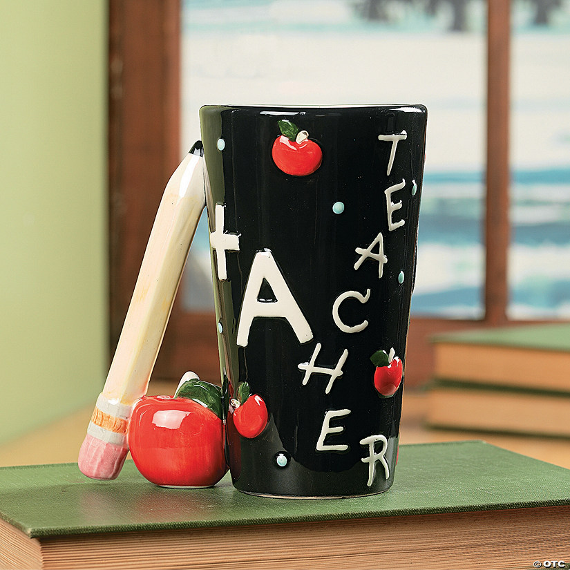 16 oz. Reusable Ceramic Teacher Mug with Pencil Handle Image