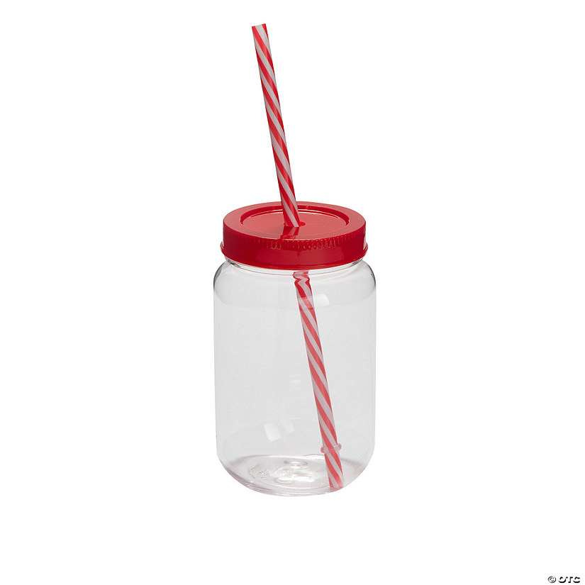 16 oz. Reusable Plastic Mason Jar Cups with Lid & Straw - 6 Ct. Image