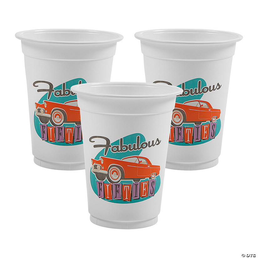 16 oz. Rockin&#8217; Fab 50&#8217;s Disposable Plastic Cups - 25 Ct. Image