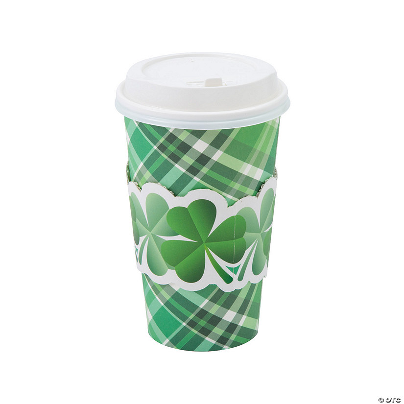 16 oz. St. Patrick's Day Disposable Paper Coffee Cups with Lids & Sleeves - 12 Ct. Image