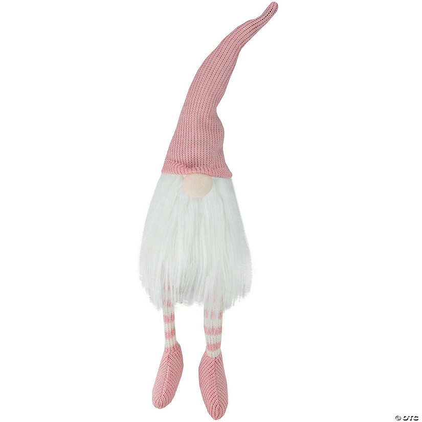 16" Pink and White Sitting Spring Gnome Figure Image