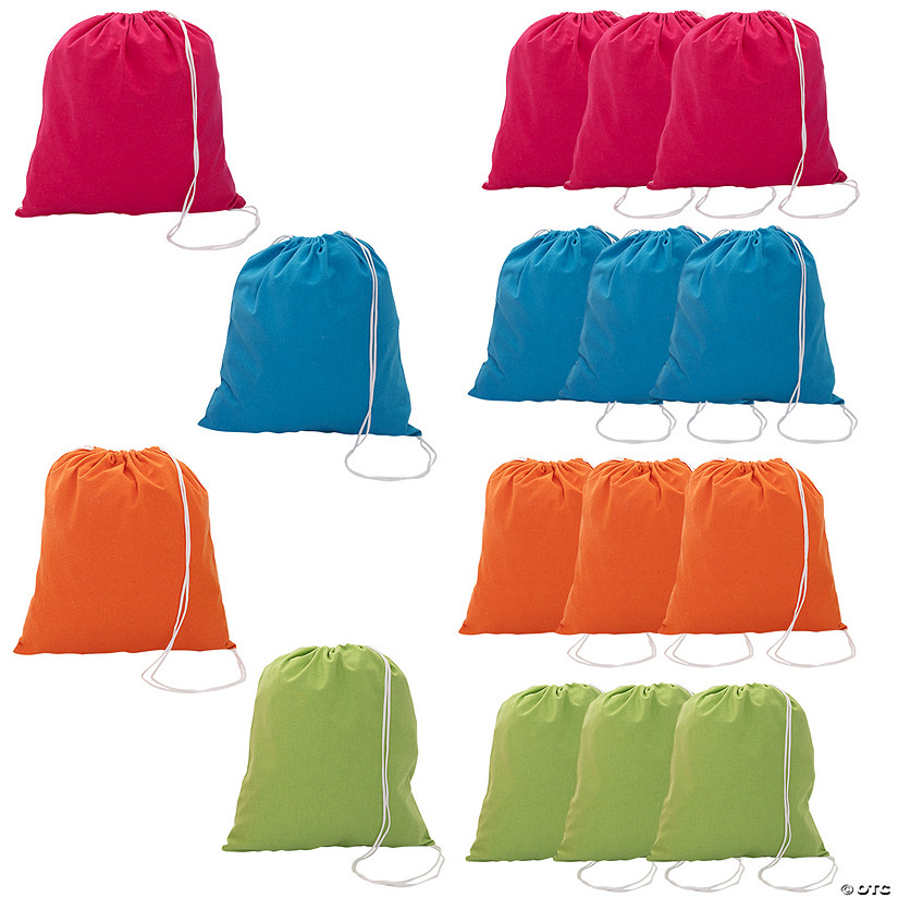 16" x 17 1/2"  Neon Canvas Drawstring Bags - 12 Pc. Image