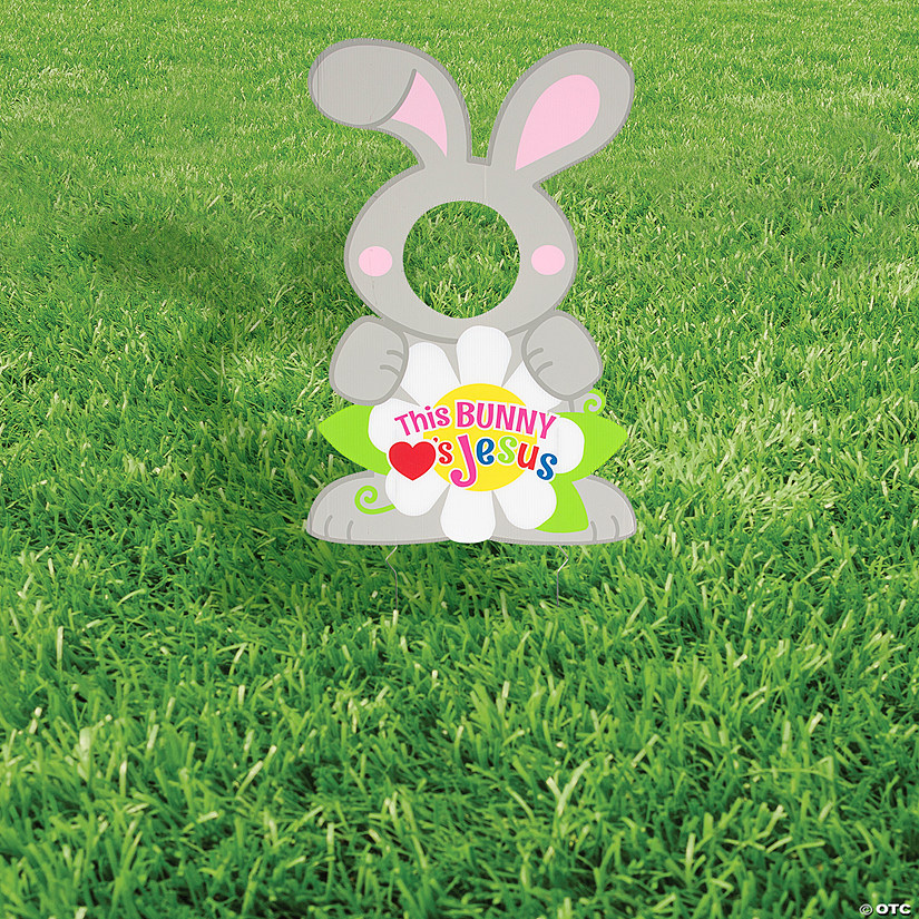 16" x 24" Religious Easter Bunny Face Yard Sign Image