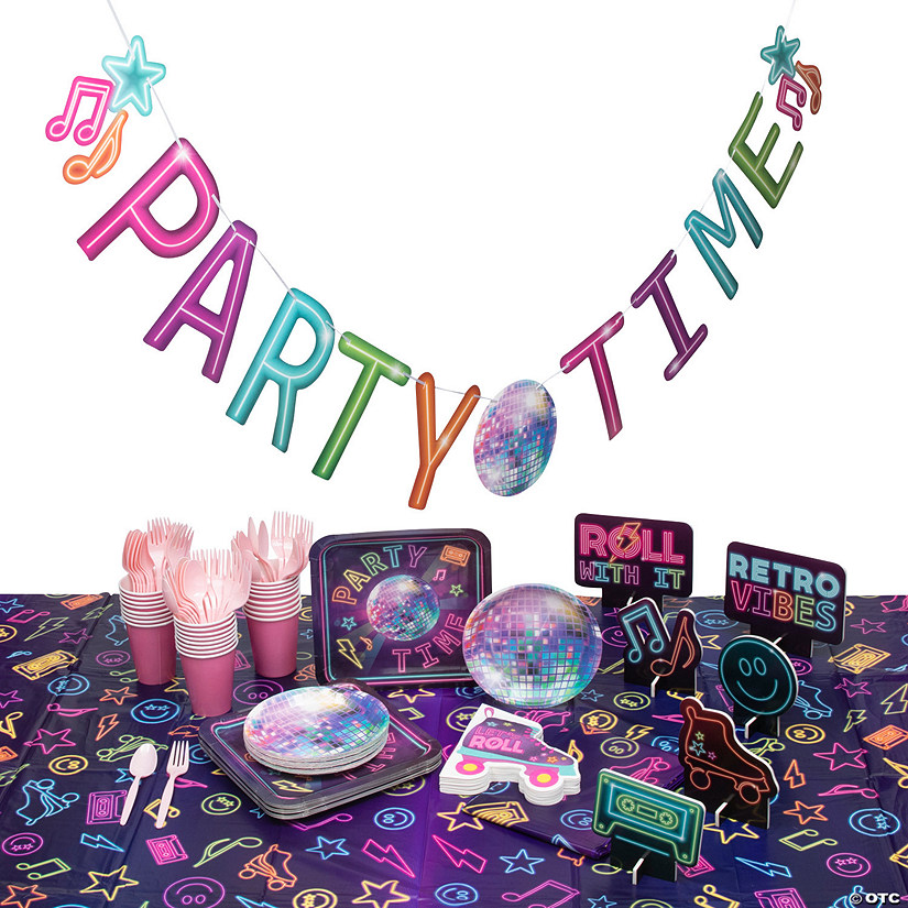 162 Pc. Retro Vibes Party Tableware Kit for 24 Guests Image