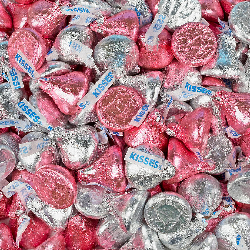 165 Pcs Pink & Silver Candy Hershey's Kisses Milk Chocolates Image