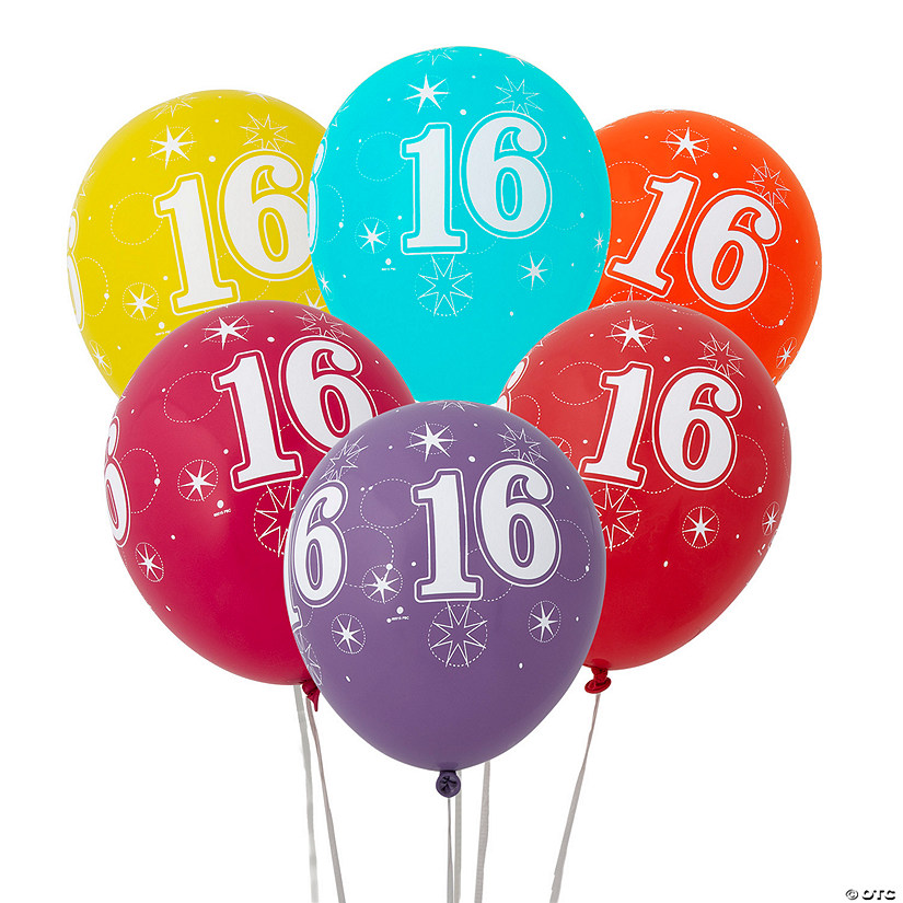16th Birthday Sparkle 11" Latex Balloon Assortment - 6 Pc. Image