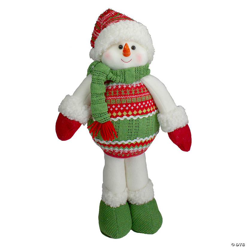 17.5" Red and Green Jolly Plush Snowman Christmas Figure Image