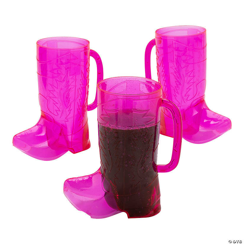17 oz. Pink Cowgirl Boot Reusable BPA-Free Plastic Mugs - 12 Ct. Image