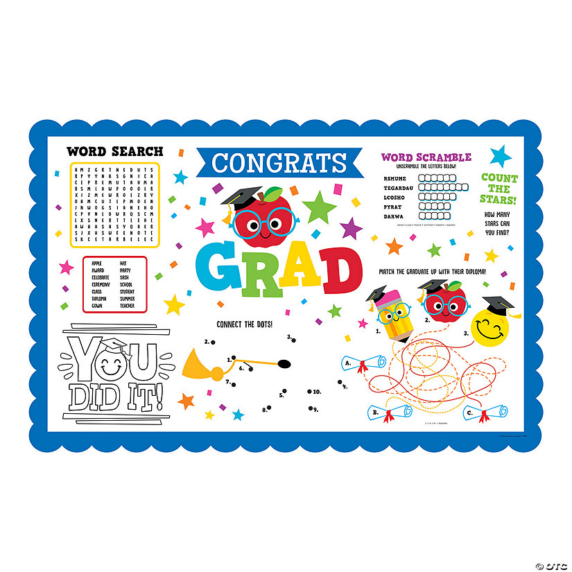 17" x 11" Elementary Graduation Disposable Paper Activity Placemats - 12 Pc. Image