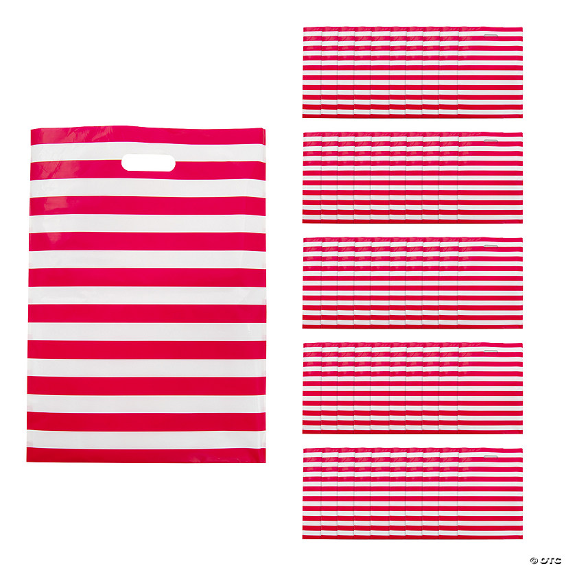 17" x 12" Bulk 50 Pc. Red & White Striped Plastic Treat Bags Image