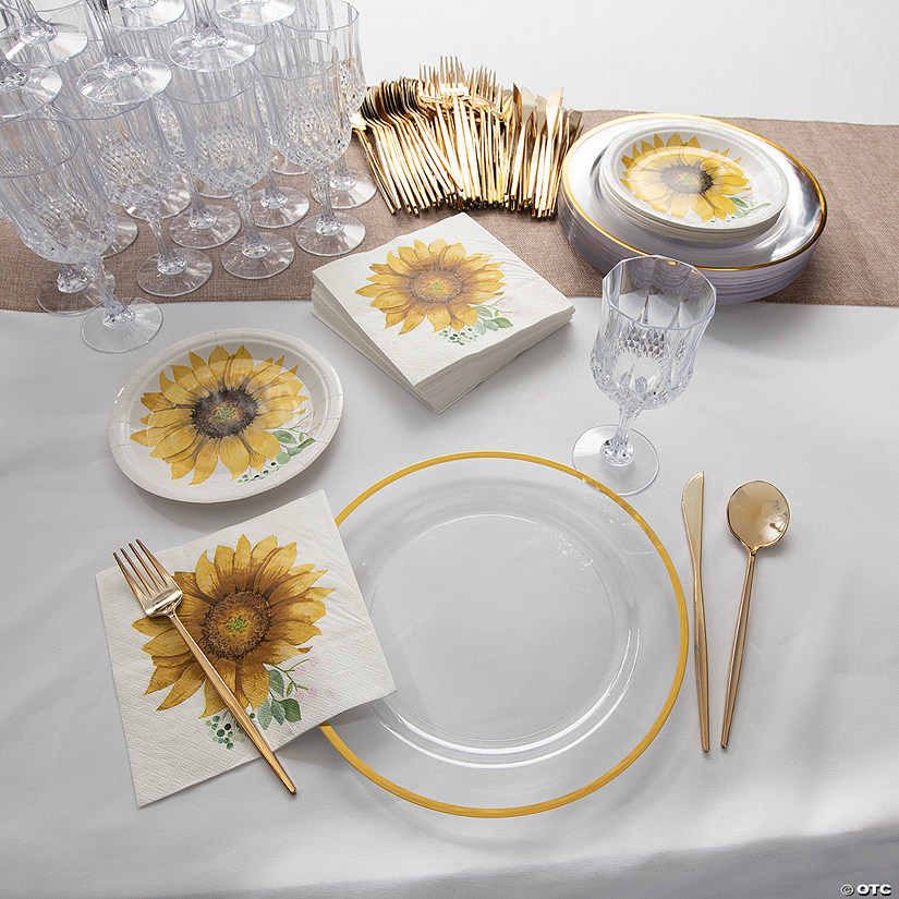 177 Pc. Sunflower Bridal Shower Disposable Tableware Kit for 24 Guests Image