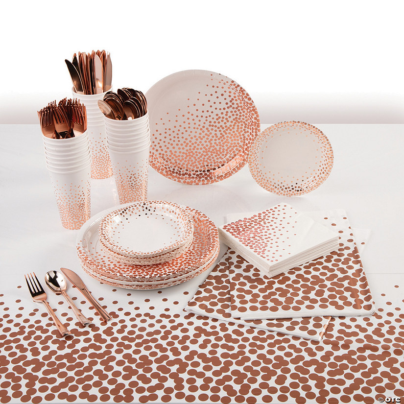 179 Pc. Rose Gold Dot Party Tableware Kit for 24 Guests with Cutlery Image