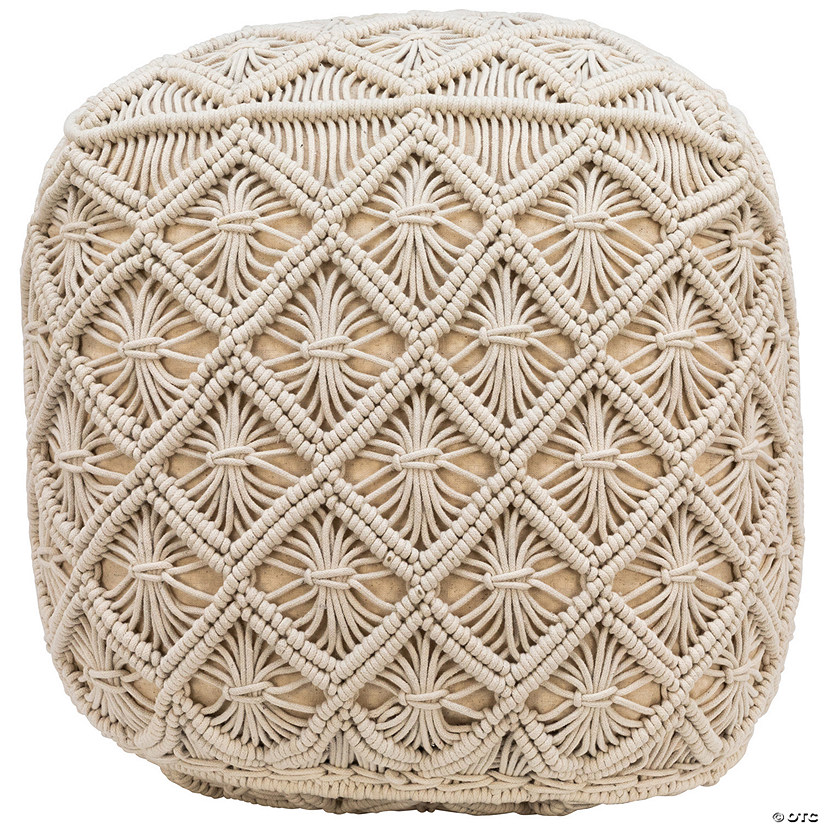 18" Beige Handmade Macram&#233; Natural Cotton Square Pouf Image