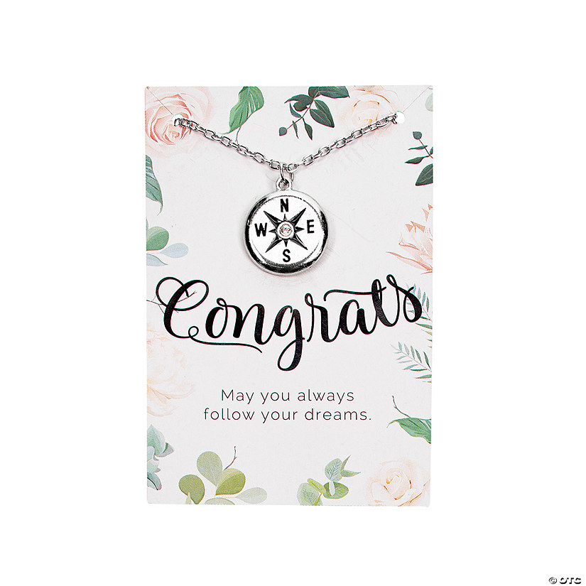 18" Congrats Compass Metal Necklace with Follow Your Dreams Card Image
