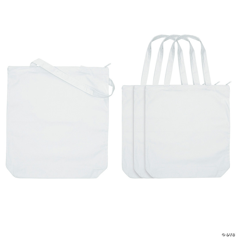 18" x 20" Large DIY White Canvas Zipper Tote Bags - 3 Pc. Image