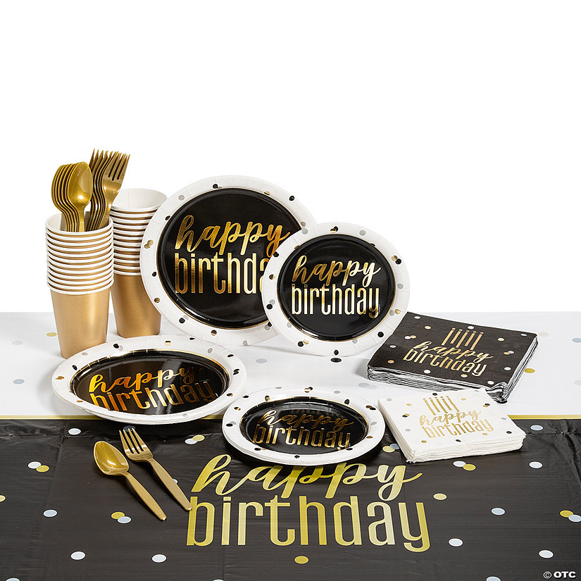 187 Pc. Metallic Happy Birthday Disposable Tableware Kit for 24 Guests Image