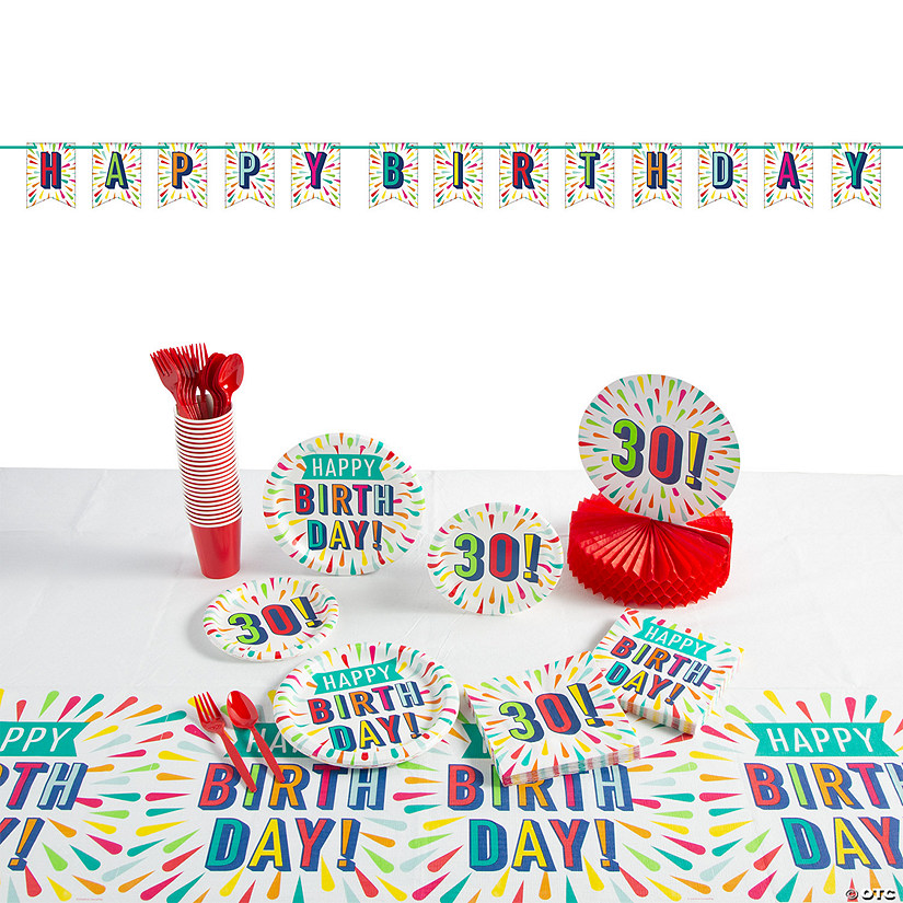 189 Pc. 30th Birthday Burst Party Tableware Kit for 24 Guests Image