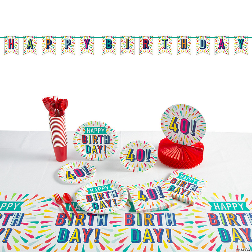 189 Pc. 40th Birthday Burst Party Tableware Kit for 24 Guests Image