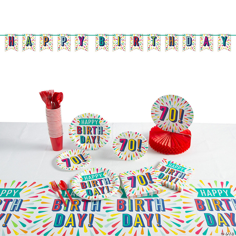 189 Pc. 70th Birthday Burst Party Tableware Kit for 24 Guests Image