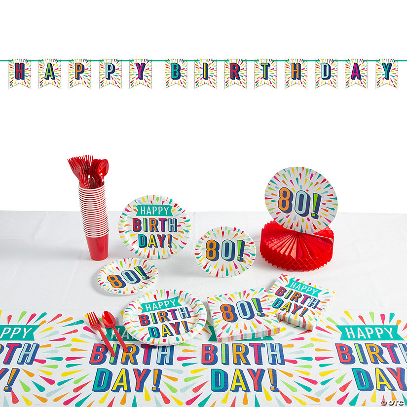 189 Pc. 80th Birthday Burst Party Tableware Kit for 24 Guests Image