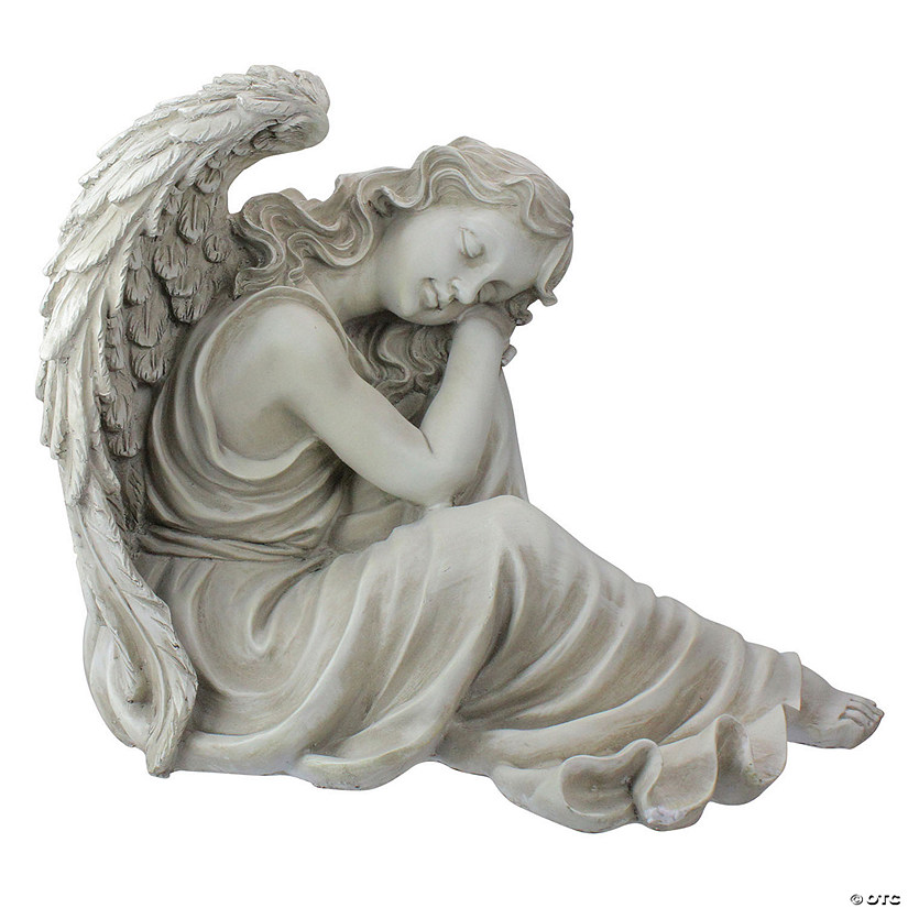 19" Gray Resting Angel Outdoor Garden Statue Image