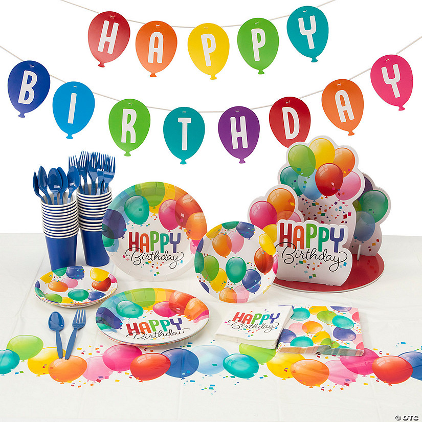 190 Pc. Balloon Birthday Party Disposable Tableware Kit for 24 Guests Image