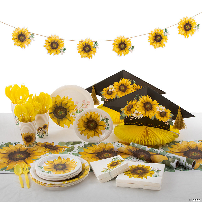 190 Pc. Sunflower Graduation Party Tableware Kit for 24 Guests Image