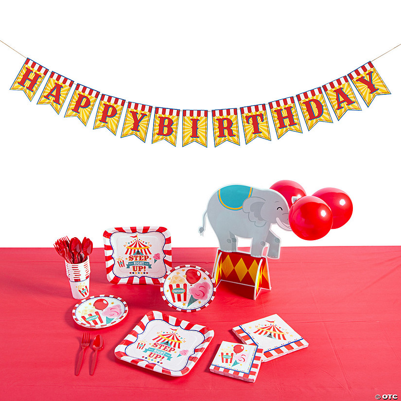 192 Pc. Carnival Birthday Disposable Tableware Kit for 24 Guests Image