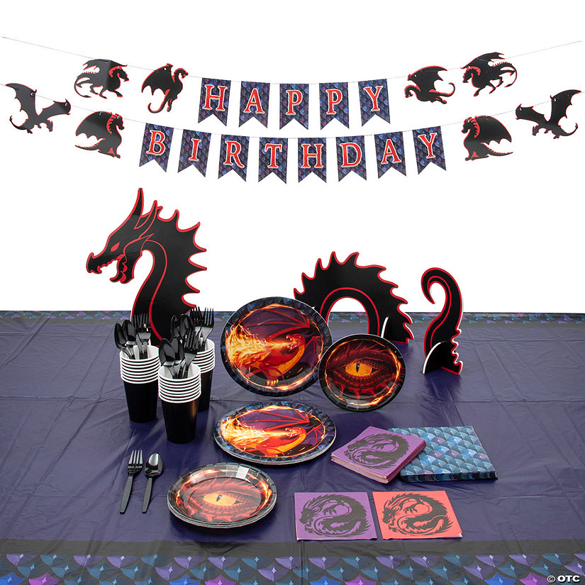 192 Pc. Dragon Party Disposable Tableware Kit for 24 Guests Image
