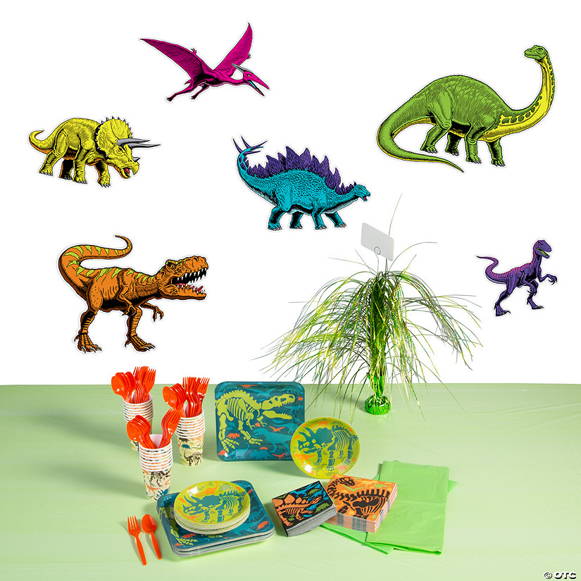 194 Pc. Dinosaur Party Deluxe Tableware Kit for 24 Guests Image