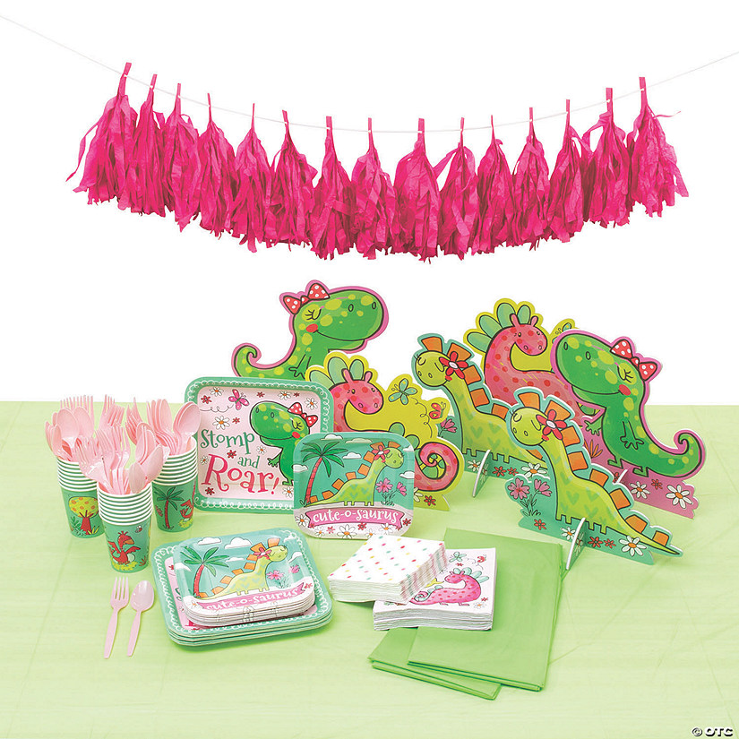 194 Pc. Girl Dinosaur Tableware Kit for 24 Guests Image