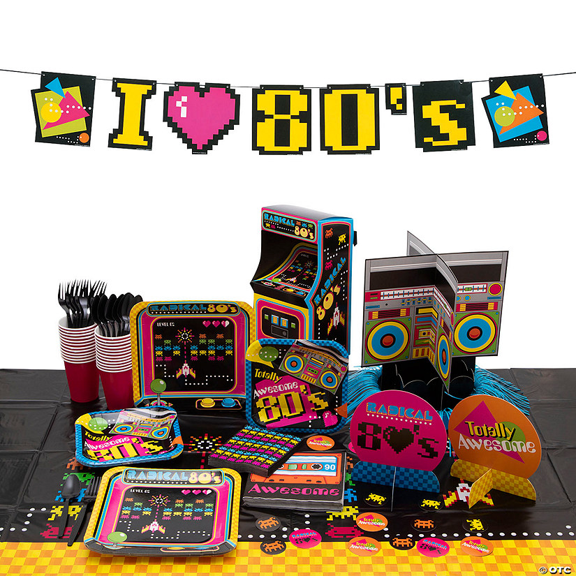 195 Pc. 80s Party Deluxe Tableware Kit for 24 Guests Image
