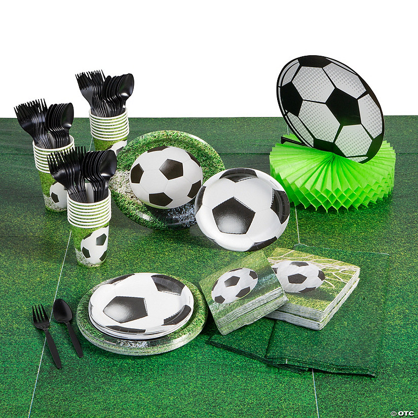 196 Pc. Sports Fanatic Soccer Party Deluxe Tableware Kit for 24 Guests Image