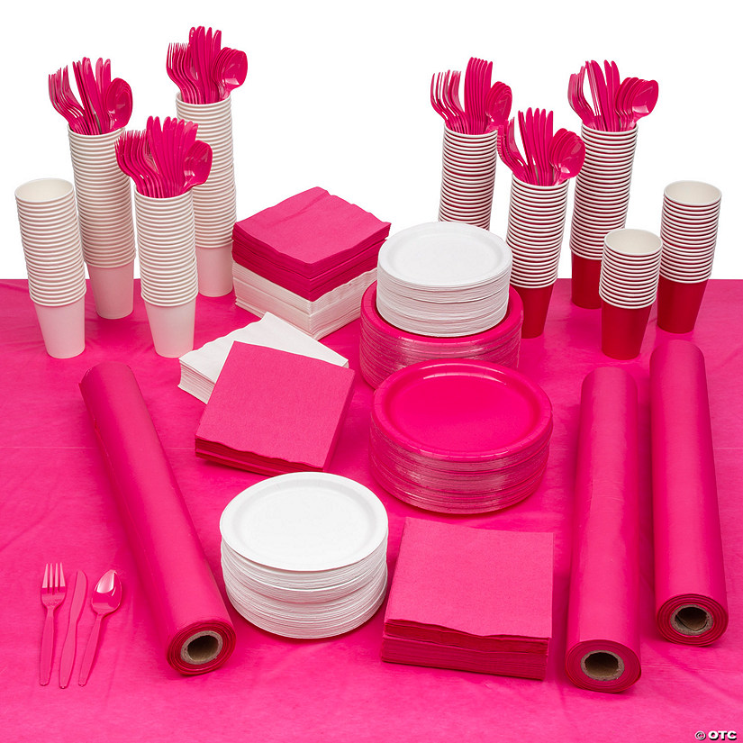 1973 Pc. Hot Pink & White Disposable Tableware Kit for 240 Guests Image
