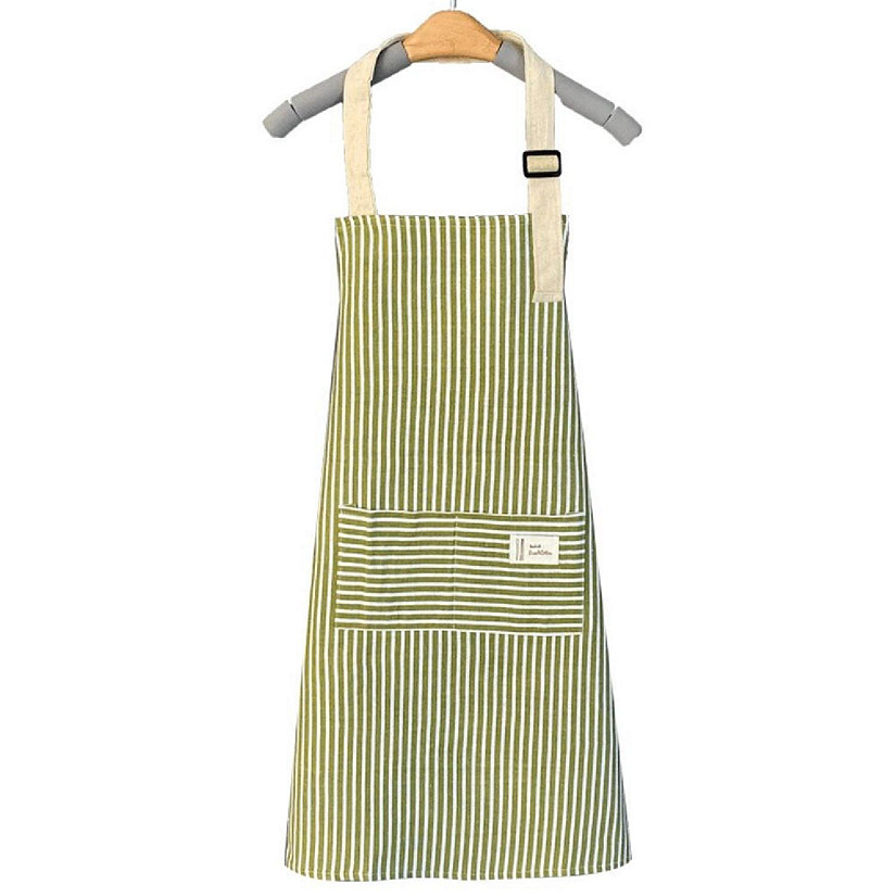 1pc Adjustable Kitchen Cooking Apron Cotton And Linen Machine Washable With 2 Pockets (Green) Image