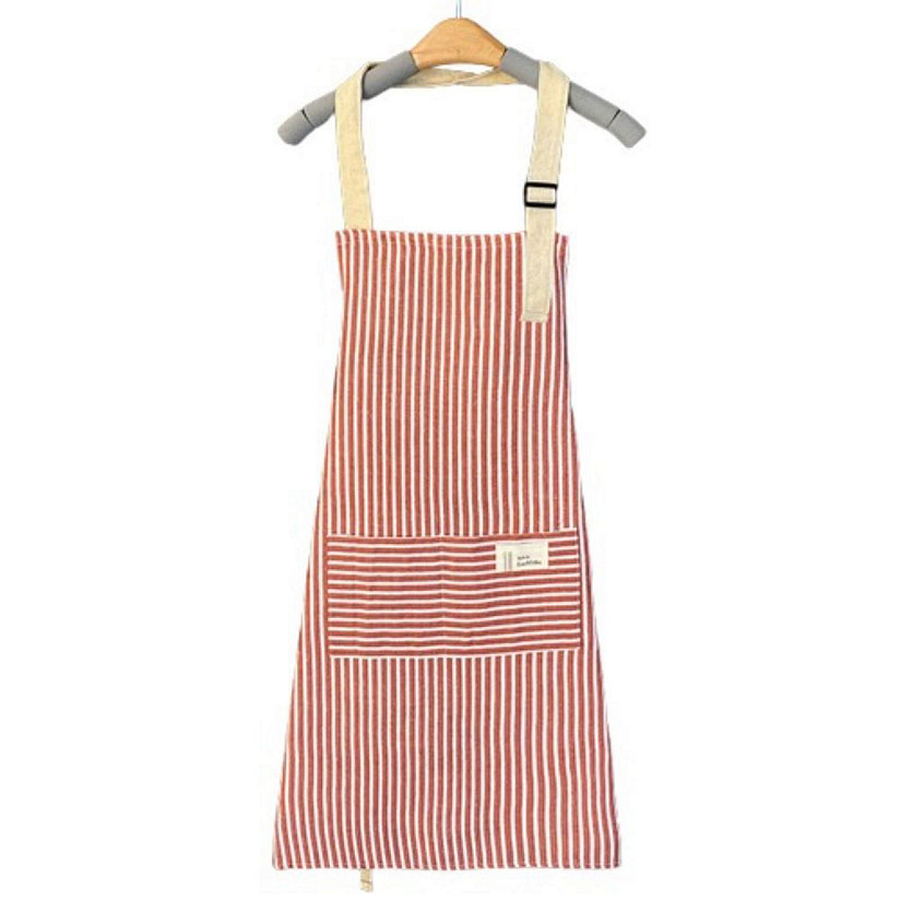 1pc Adjustable Kitchen Cooking Apron Cotton And Linen Machine Washable With 2 Pockets (Pink) Image