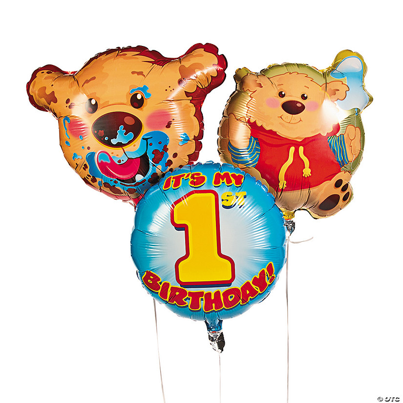 1st Birthday Bear Mylar Balloonst - 3 Pc. Image