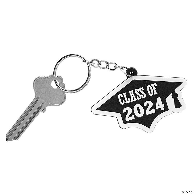 2 1/2" Graduation Class of 2024 Graduation Cap Rubber Keychains - 12 Pc. Image