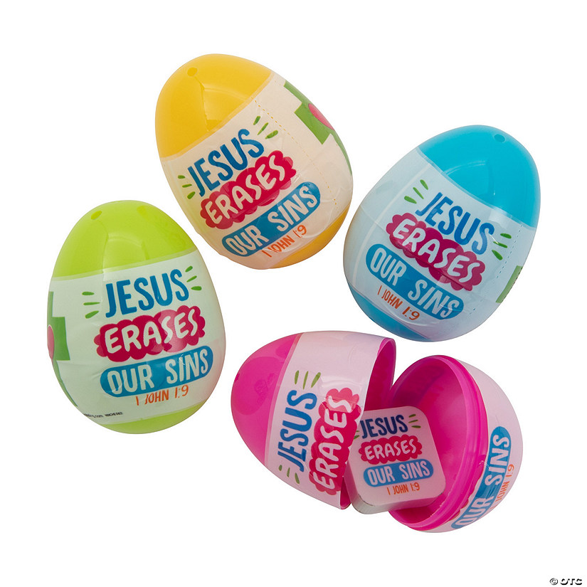 2 1/2" Jesus Erases Our Sins Eraser-Filled Plastic Easter Eggs - 24 Pc. Image