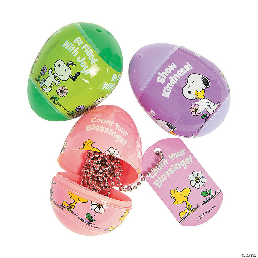 2 1/2" Peanuts&#174; Inspirational Dog Tag Necklace-Filled Plastic Easter Eggs - 12 Pc. Image