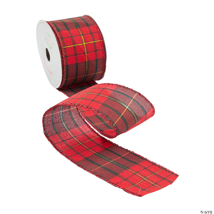 2 1/2" Red & Gold Plaid Wired Ribbon Image
