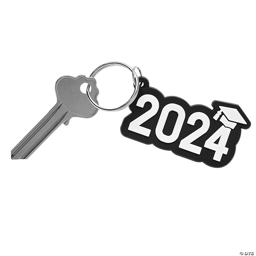 2 1/4" 2024 Graduation Black & White Rubber Keychains - 12 Pc. Image