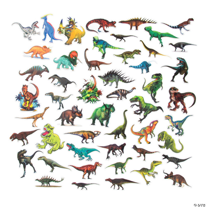2 1/4" - 3 1/4" Bulk 50 Pc. Dinosaur Images Vinyl Sticker Assortment Image