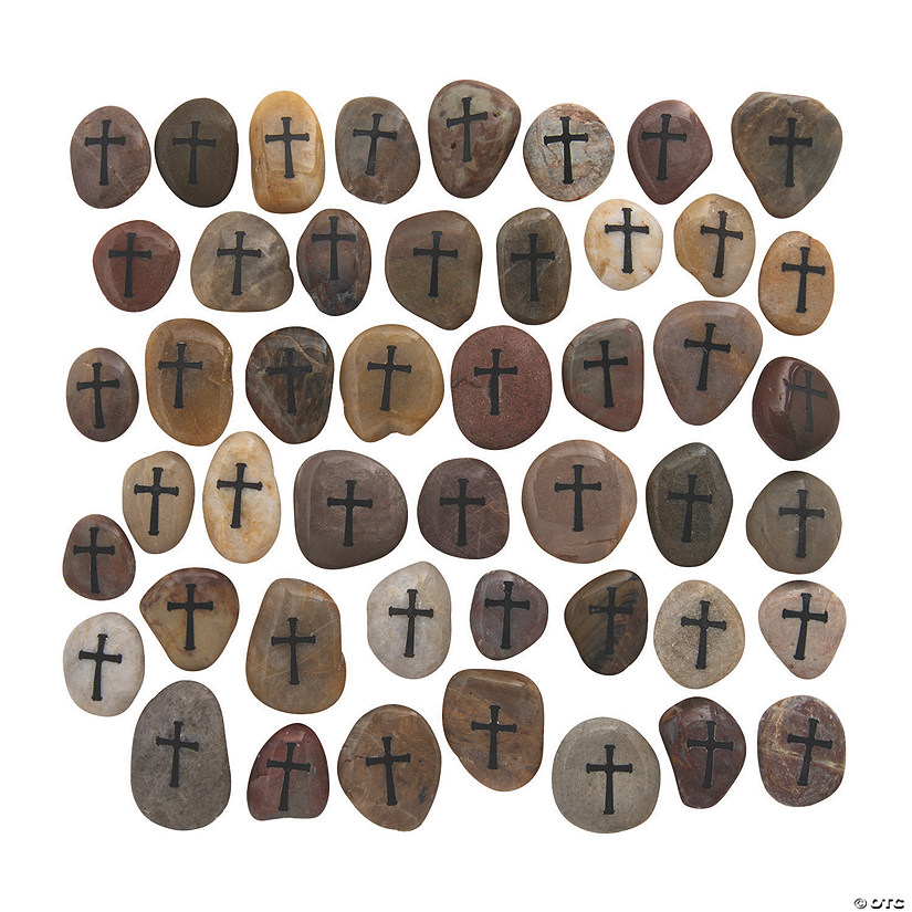 2 1/4" - 3" Bulk 48 Pc. Natural Religious Cross Worry Stones Image