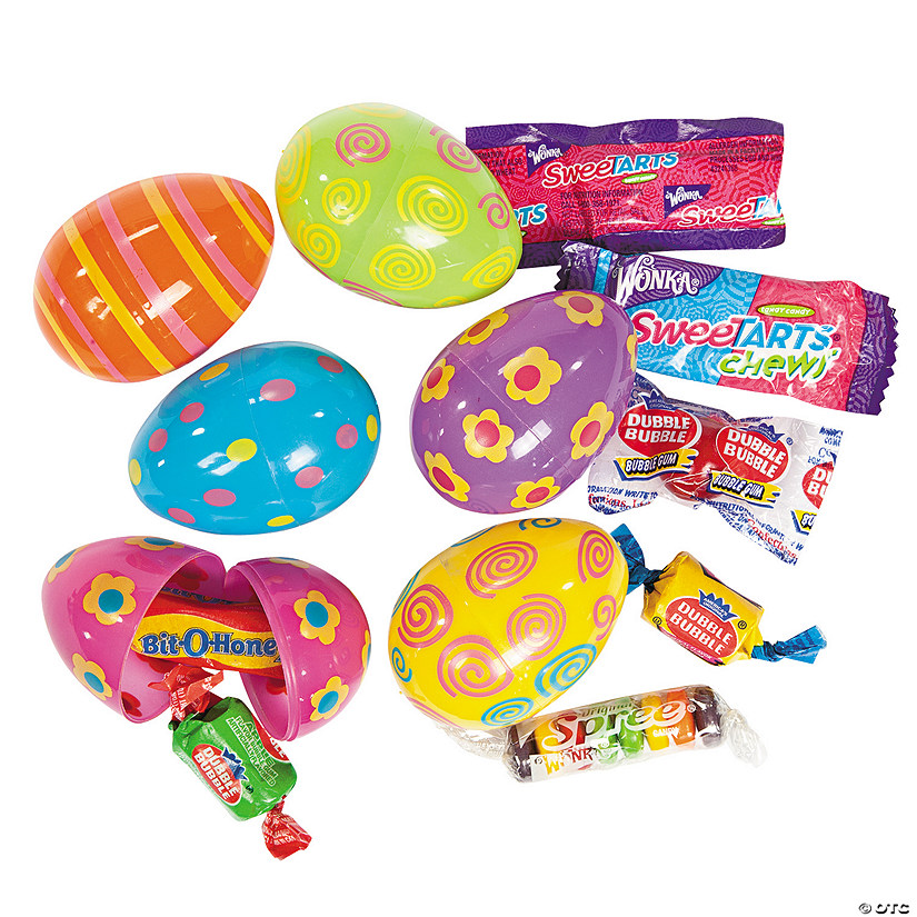 2 1/4" Bright Printed Candy-Filled Plastic Easter Eggs - 24 Pc. Image