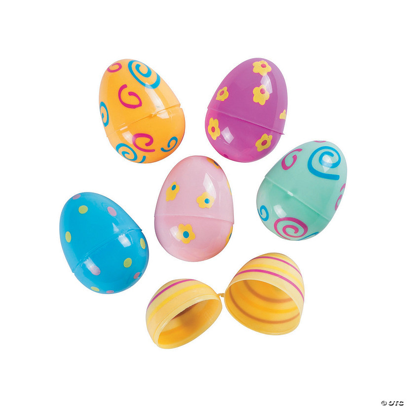 2 1/4" Bulk 72 Pc. Pastel Printed Plastic Easter Eggs Image