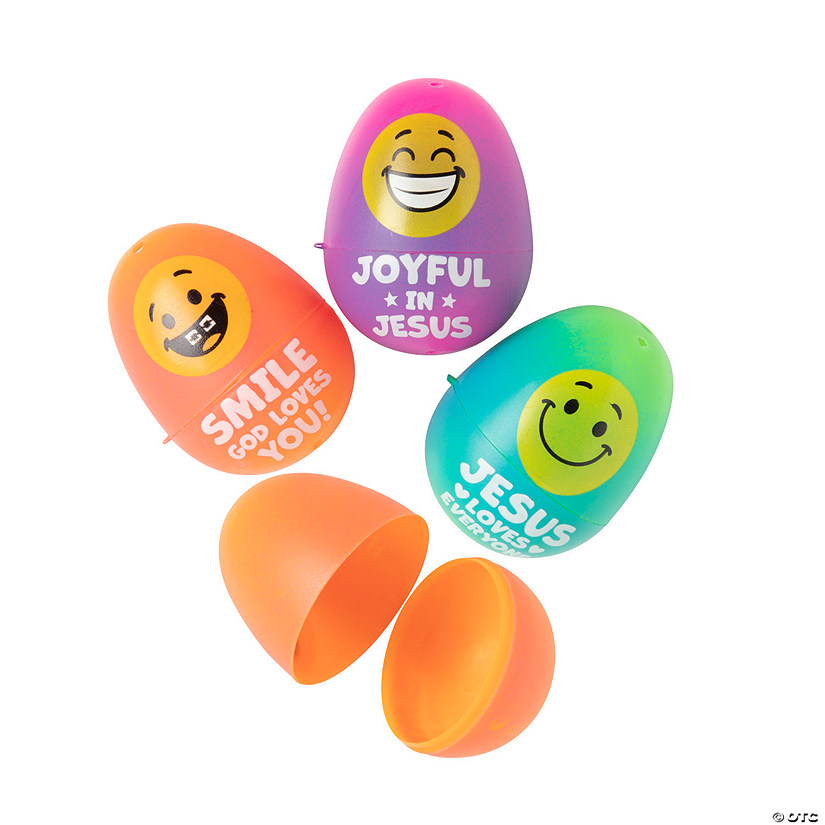 2 1/4" Bulk 72 Pc. Religious Smile Face Plastic Easter Eggs Image
