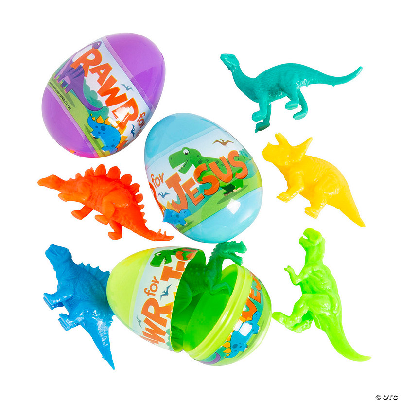 2 1/4" Faith Dinosaur Toy-Filled Plastic Easter Eggs - 12 Pc. Image