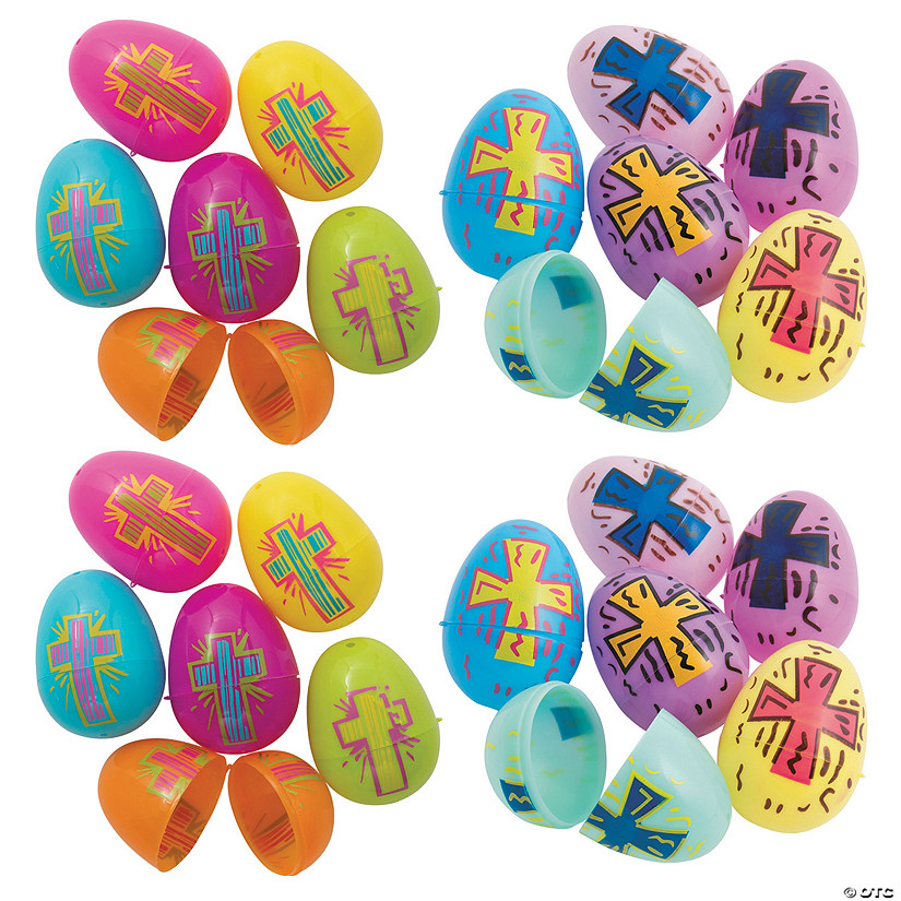 2 1/4" Mega 144 Pc. Bulk Religious Plastic Bright & Pastel Easter Eggs Image